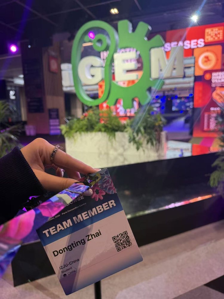 Dongting Zhai iGEM team member badge in Paris